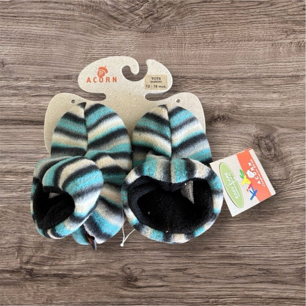 Acorn tots Unisex Kids‎ Baby 12-18 Months Blue Striped Booties Slippers NEW